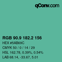 カラーコード: RGB 90.9 182.2 156 | qconv.com