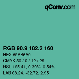 カラーコード: RGB 90.9 182.2 160 | qconv.com