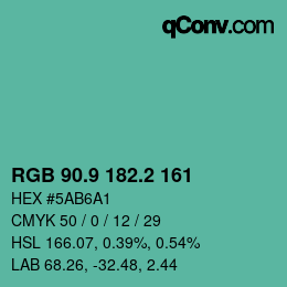 カラーコード: RGB 90.9 182.2 161 | qconv.com