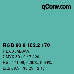カラーコード: RGB 90.9 182.2 170 | qconv.com
