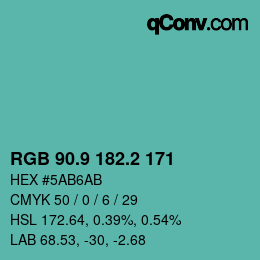 カラーコード: RGB 90.9 182.2 171 | qconv.com