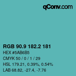 カラーコード: RGB 90.9 182.2 181 | qconv.com