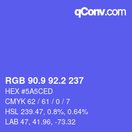 カラーコード: RGB 90.9 92.2 237 | qconv.com