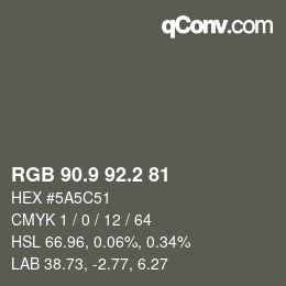 Color code: RGB 90.9 92.2 81 | qconv.com