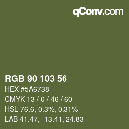 Color code: RGB 90 103 56 | qconv.com