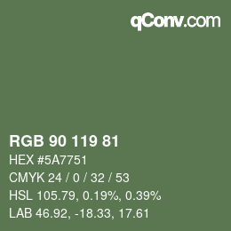 Color code: RGB 90 119 81 | qconv.com