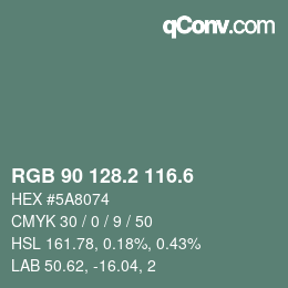 カラーコード: RGB 90 128.2 116.6 | qconv.com