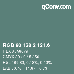 カラーコード: RGB 90 128.2 121.6 | qconv.com