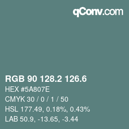 カラーコード: RGB 90 128.2 126.6 | qconv.com