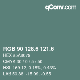 カラーコード: RGB 90 128.6 121.6 | qconv.com