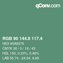 カラーコード: RGB 90 144.8 117.4 | qconv.com