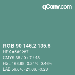 カラーコード: RGB 90 146.2 135.6 | qconv.com