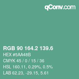 カラーコード: RGB 90 164.2 139.6 | qconv.com