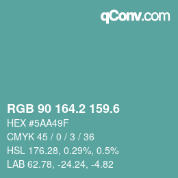 カラーコード: RGB 90 164.2 159.6 | qconv.com