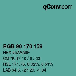 颜色代码: RGB 90 170 159 | qconv.com