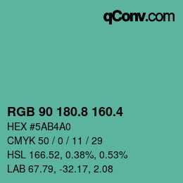 カラーコード: RGB 90 180.8 160.4 | qconv.com