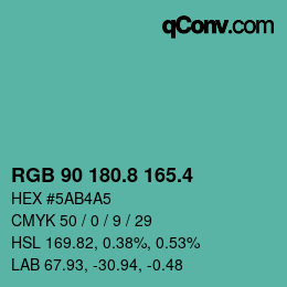 カラーコード: RGB 90 180.8 165.4 | qconv.com