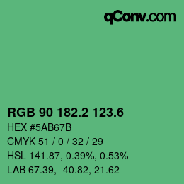 カラーコード: RGB 90 182.2 123.6 | qconv.com