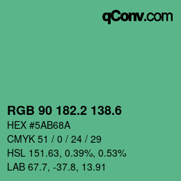 カラーコード: RGB 90 182.2 138.6 | qconv.com