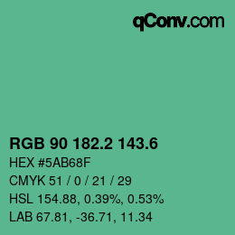 カラーコード: RGB 90 182.2 143.6 | qconv.com