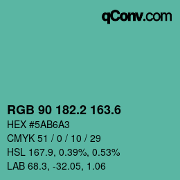 カラーコード: RGB 90 182.2 163.6 | qconv.com
