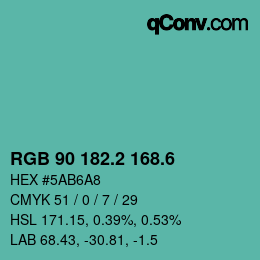 カラーコード: RGB 90 182.2 168.6 | qconv.com
