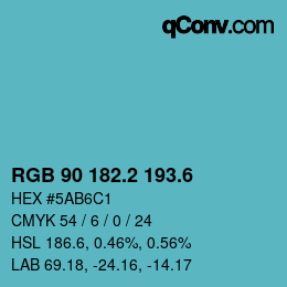 カラーコード: RGB 90 182.2 193.6 | qconv.com