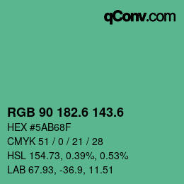 カラーコード: RGB 90 182.6 143.6 | qconv.com