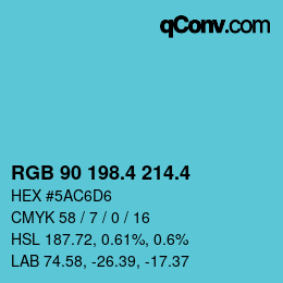 カラーコード: RGB 90 198.4 214.4 | qconv.com