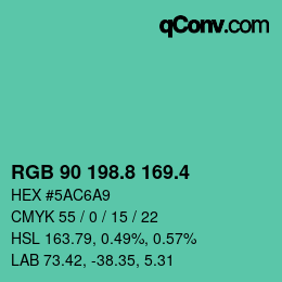カラーコード: RGB 90 198.8 169.4 | qconv.com
