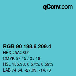 カラーコード: RGB 90 198.8 209.4 | qconv.com
