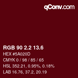 カラーコード: RGB 90 2.2 13.6 | qconv.com