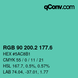 カラーコード: RGB 90 200.2 177.6 | qconv.com