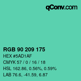 カラーコード: RGB 90 209 175 | qconv.com