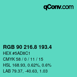 カラーコード: RGB 90 216.8 193.4 | qconv.com