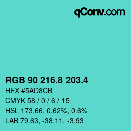 カラーコード: RGB 90 216.8 203.4 | qconv.com