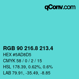 カラーコード: RGB 90 216.8 213.4 | qconv.com