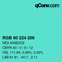 カラーコード: RGB 90 224 206 | qconv.com