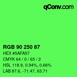 颜色代码: RGB 90 250 87 | qconv.com