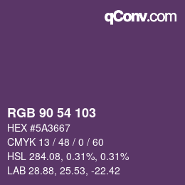Color code: RGB 90 54 103 | qconv.com