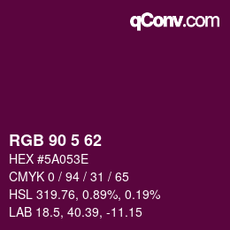 カラーコード: RGB 90 5 62 | qconv.com