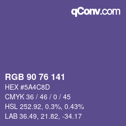 颜色代码: RGB 90 76 141 | qconv.com