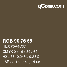 颜色代码: RGB 90 76 55 | qconv.com
