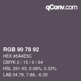 Código de color: RGB 90 78 92 | qconv.com