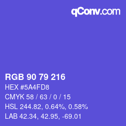 カラーコード: RGB 90 79 216 | qconv.com