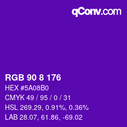 カラーコード: RGB 90 8 176 | qconv.com