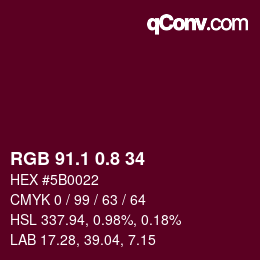 カラーコード: RGB 91.1 0.8 34 | qconv.com