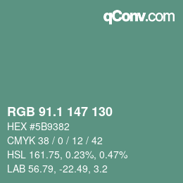 カラーコード: RGB 91.1 147 130 | qconv.com
