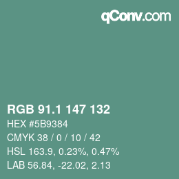 カラーコード: RGB 91.1 147 132 | qconv.com