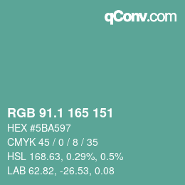 カラーコード: RGB 91.1 165 151 | qconv.com